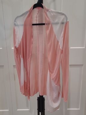 Refresh Pink and White Cotton/Silk Sheer Layering Top/Cardigan
